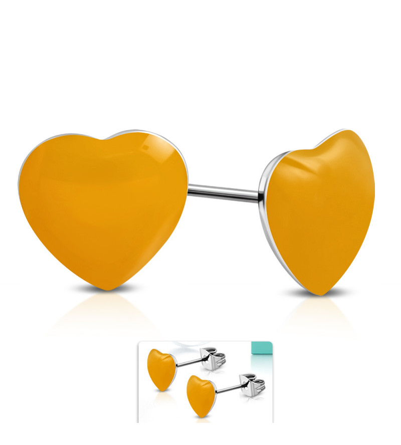 Narancssárga színű, szív alakú nemesacél fülbevaló