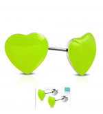 Világos zöld színű, szív alakú nemesacél fülbevaló