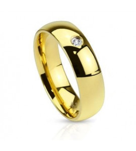 6 mm - Arany színű, tükörfényes, cirkónia kristályos nemesacél gyűrű ékszer