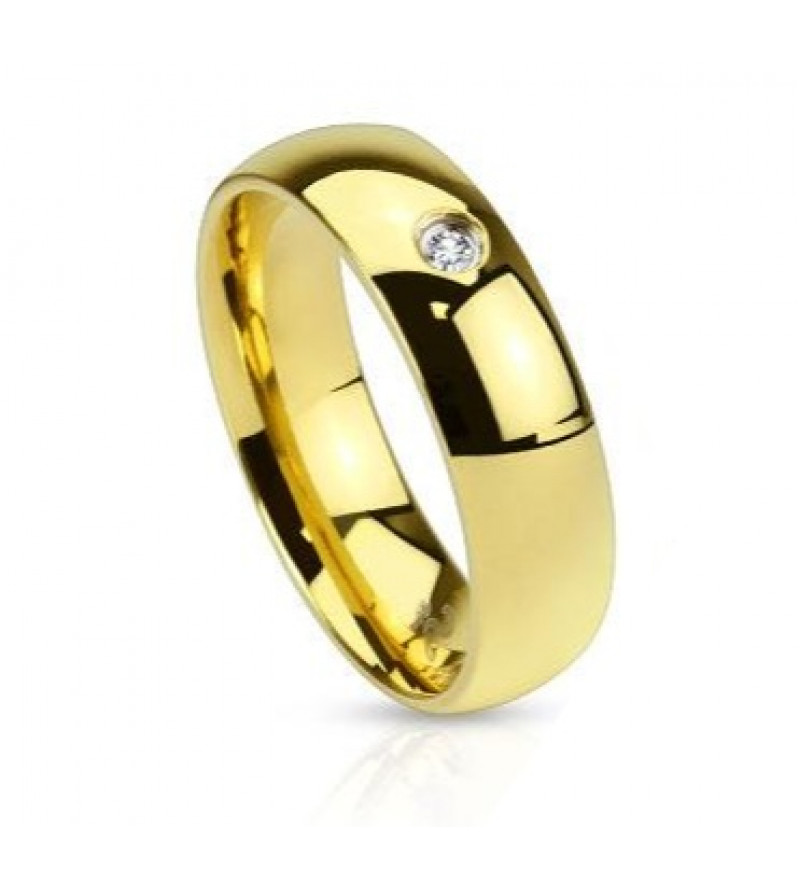 8 mm - Arany színű, tükörfényes, cirkónia kristályos nemesacél gyűrű ékszer
