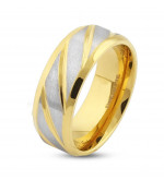 8 mm - Átlósan csíkos, arany és ezüst színű nemesacél gyűrű ékszer