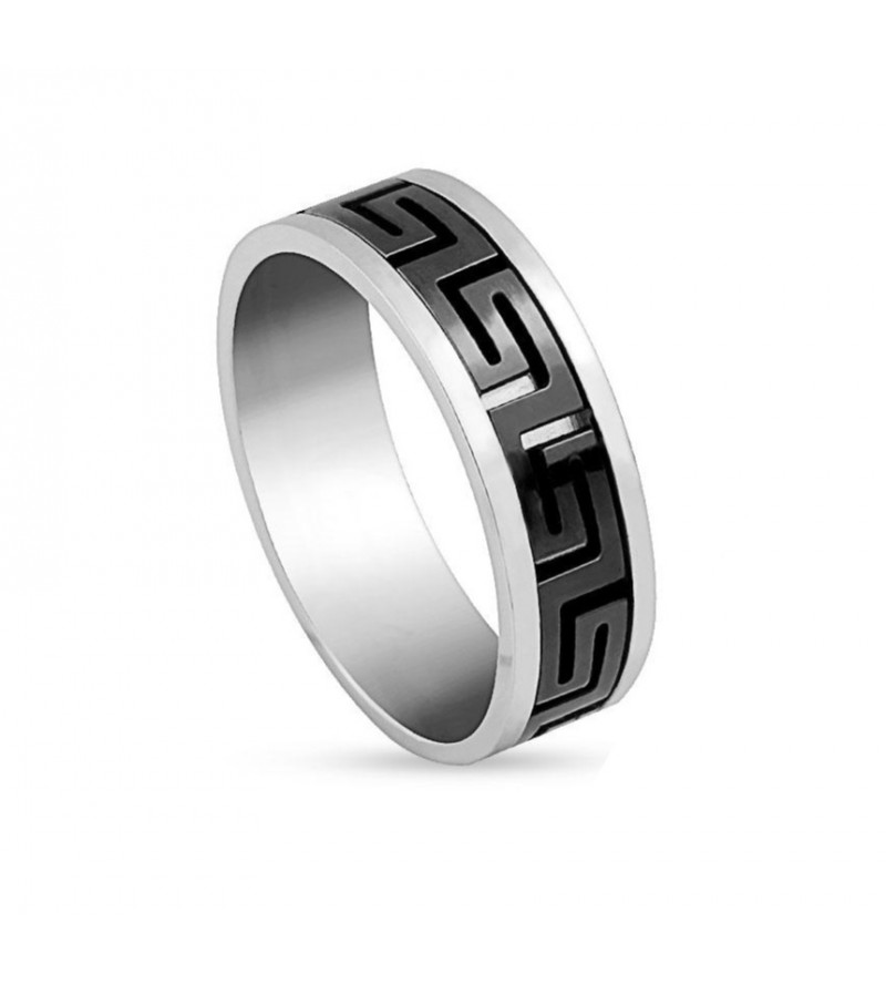8 mm - Egyedi mintázatú, fekete és ezüst színű nemesacél gyűrű ékszer