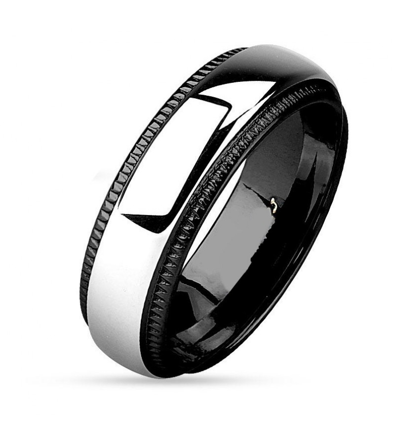 8 mm - Fekete és ezüst színű nemesacél gyűrű ékszer