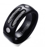 8 mm - Fekete színű gyűrű, kötél és csavar dísszel