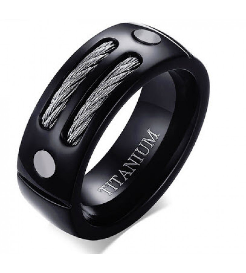 8 mm - Fekete színű gyűrű, kötél és csavar dísszel-11