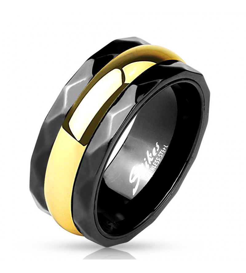 9 mm - Fekete és arany színű nemesacél karikagyűrű-12