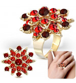 Állítható, virág alakú koktél gyűrű, piros cirkónia kristállyal