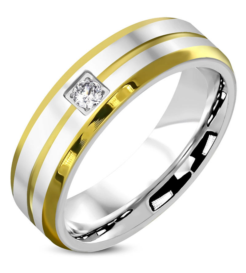 Arany és ezüst színű cirkónia kristályos nemesacél gyűrű ékszer