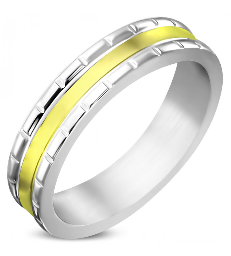 Arany és ezüst színű, két szélén bordázott nemesacél gyűrű