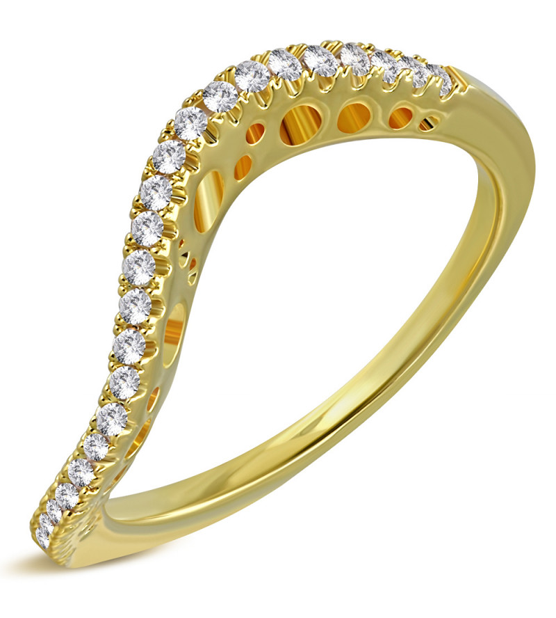 Arany színű, hullám alakú gyűrű, cirkónia kristállyal