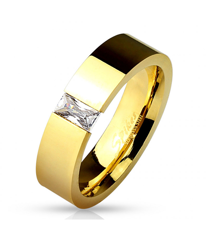 Arany színű modern nemesacél gyűrű cirkónia kővel-11
