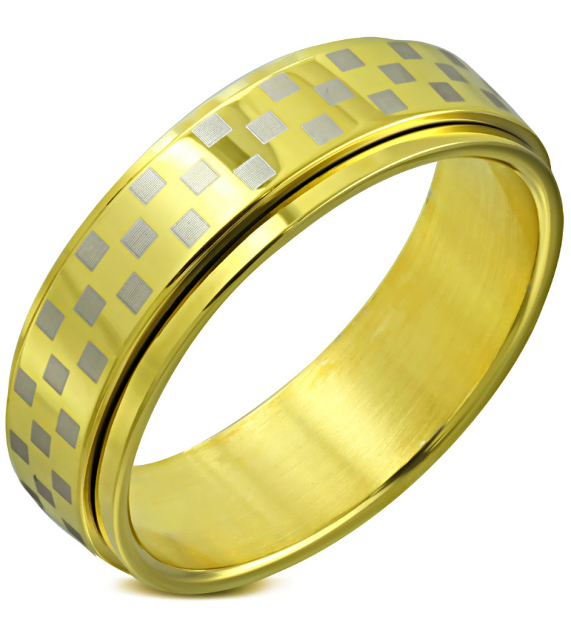 Arany színű sakkmintás, középen forgó nemesascél karikagyűrű-8