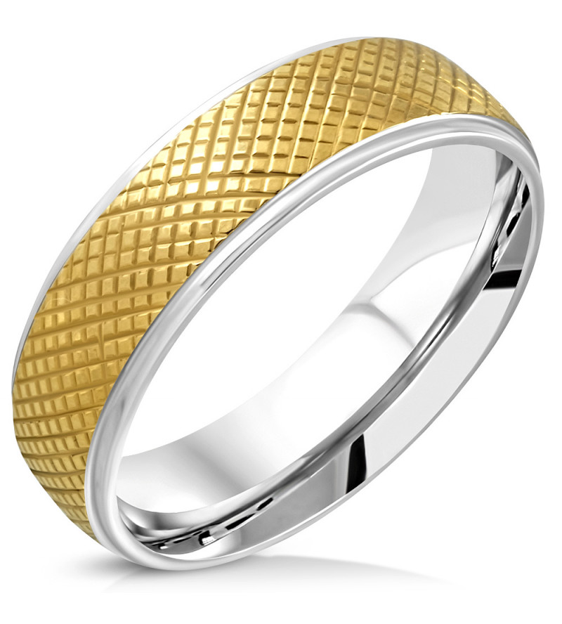 Arany-ezüst színű rácsozott nemesacél gyűrű ékszer-6