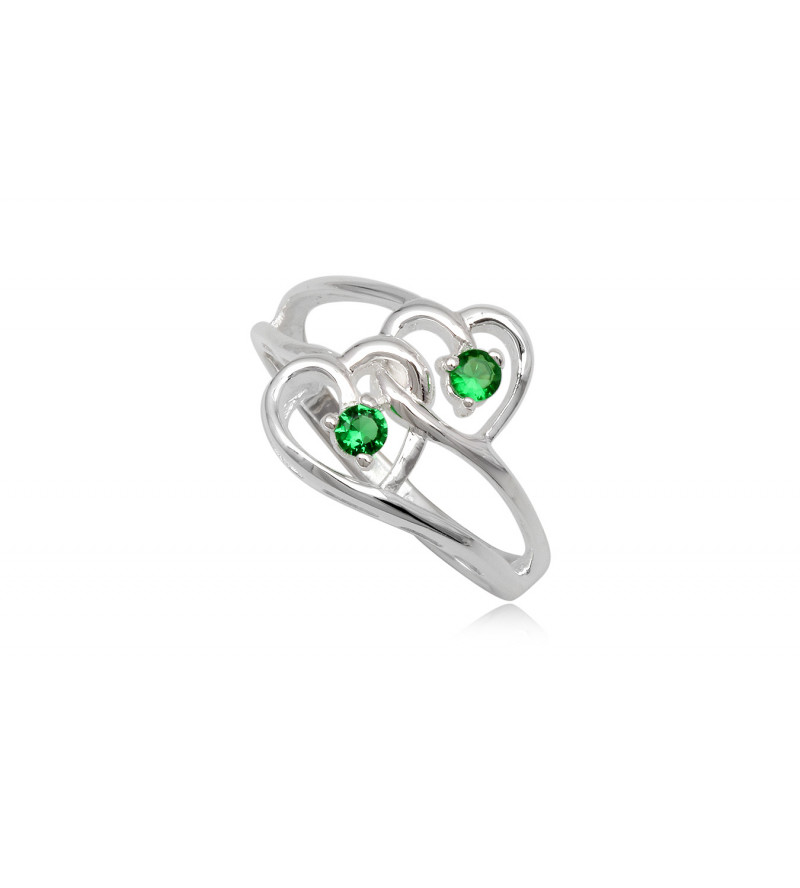 dupla szives ezüst gyűrű zöld cirkónia kristállyal