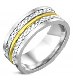 Ezüst és arany színű, középen forgó nemesacél gyűrű ékszer