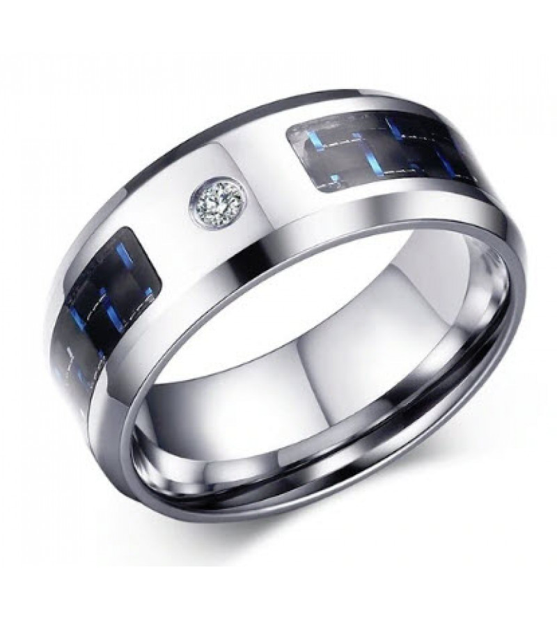 Ezüst és kék színű nemesacél gyűrű, cirkónia kristállyal