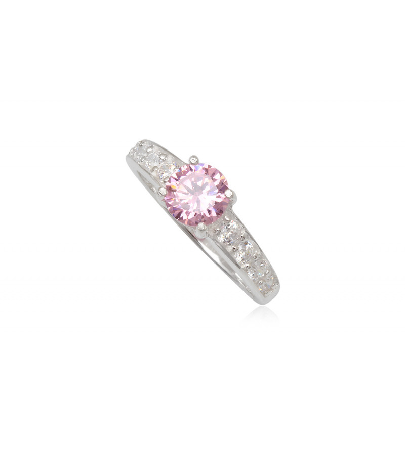 Ezüst gyűrű pink és fehér cirkónia kristállyal-9