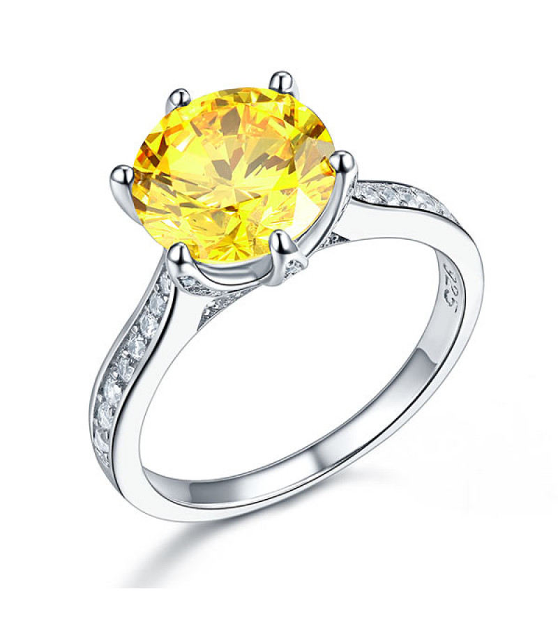 Ezüst gyűrű sárga szintetikus gyémánt kővel