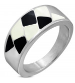Ezüst színű nemesacél gyűrű, fekete és fehér mintával-10