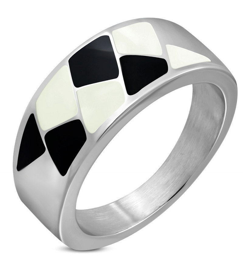 Ezüst színű nemesacél gyűrű, fekete és fehér mintával-7