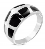Ezüst színű nemesacél gyűrű, fekete mintával-10,5