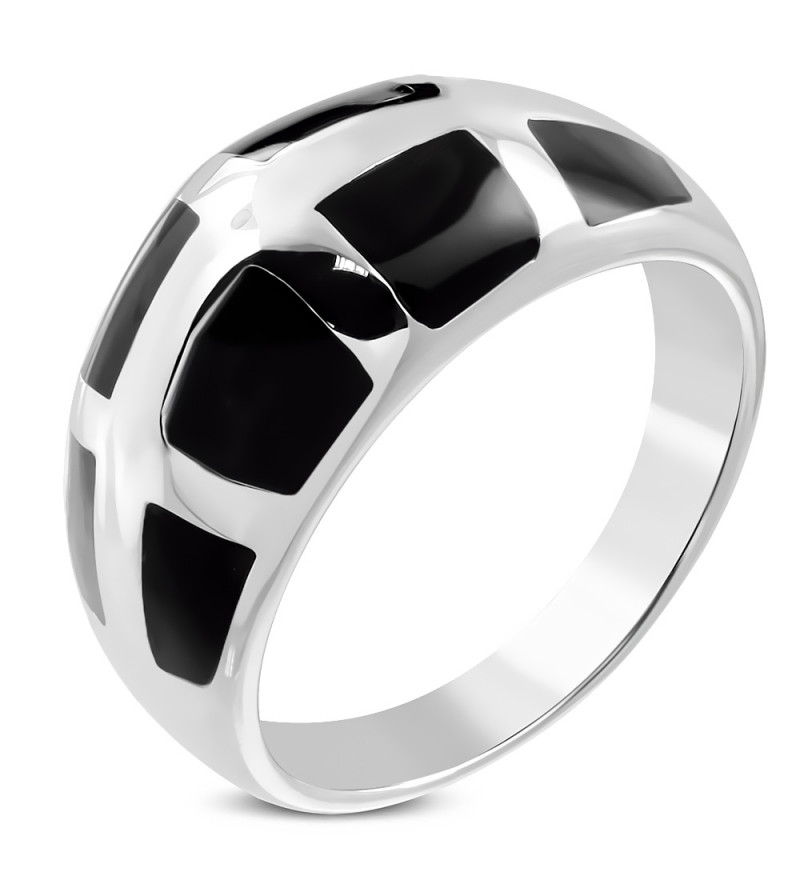 Ezüst színű nemesacél gyűrű, fekete mintával-9