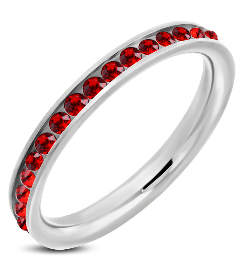 Ezüst színű nemesacél gyűrű, piros cirkónia kristályokkal-7