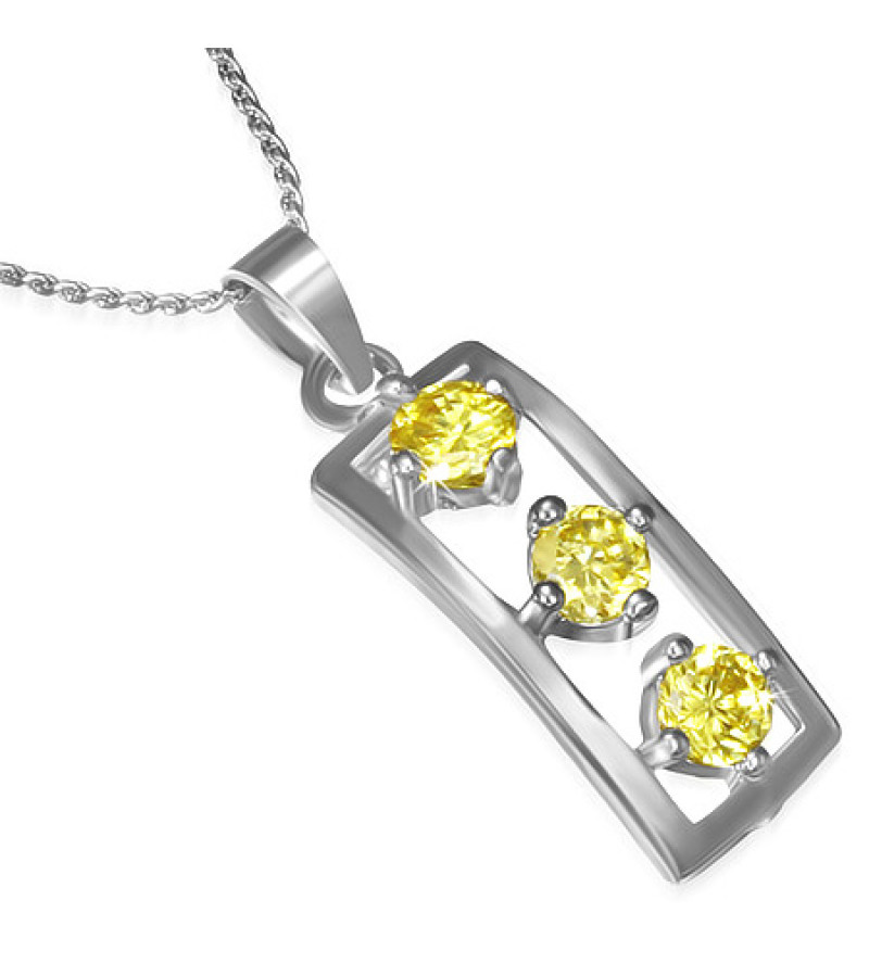 Ezüst színű nyaklánc, sárga cirkónia kristályos medállal
